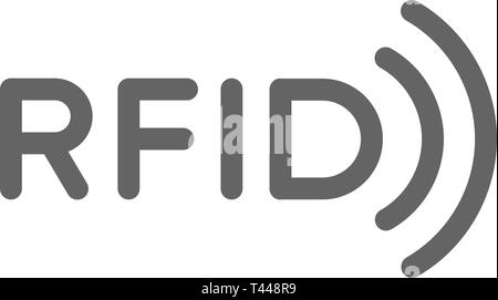 RFID word with radio wireless waves line icon. Stock Vector