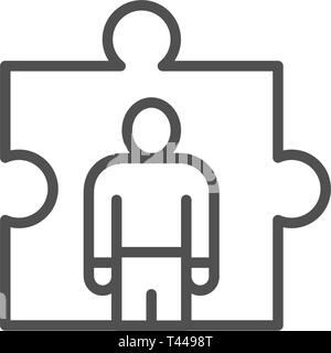 Man in a puzzle, human resource management, recruitment and hiring line icon. Stock Vector