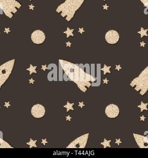 seamless pattern with Biscuit cookie cracker. Rocket, moon and star cracker-shaped cookies. 10 eps Stock Vector