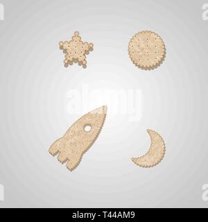 Rocket, moon and star cracker-shaped cookies. Biscuit cookie cracker collection 10 eps Stock Vector