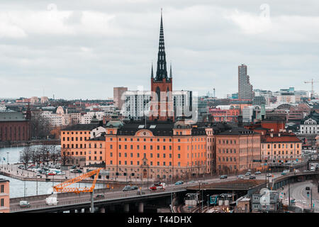 Editorial 03.26.2019 Stockholm Sweden View of the city with Riddarholm church in the center of the picture Stock Photo