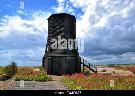 Black Beacon at the former Atomic Weapons Research Establishment technical HQ and telemetry station. Orford Ness, Orford, Suffolk, UK. Nature reserve Stock Photo