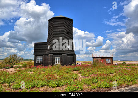 Black Beacon at the former Atomic Weapons Research Establishment technical HQ and telemetry station. Orford Ness, Orford, Suffolk, UK. Nature reserve Stock Photo