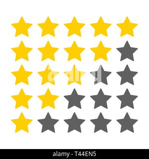 Five yellow stars customer rating. Icon for web applications and websites. On white background Stock Vector