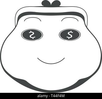 Linear drawing of the wallet. Wallet icon. Eyes are dollars. Isolated, white. Vector Stock Vector