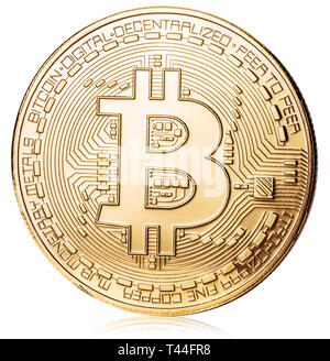Physical bitcoin on white background. Cryptocurrency. Clipping path. Stock Photo