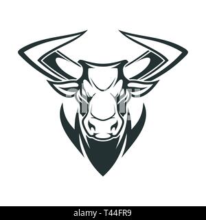 Vector image of an angry bull head with big horns. Sport emblem with the head of a bull. Stock Vector