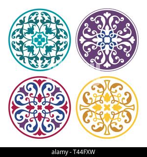 Set of round arabic ornaments. Colored patterns for decoration in Islamic style. Oriental ornament Stock Vector