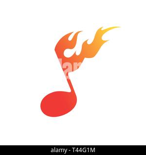 Vector sing of a note with a stylized flame. The symbol of fire and music Stock Vector