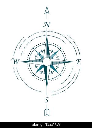 Vector touristic compass rose. Vector illustration of wind rose in hipster style Stock Vector