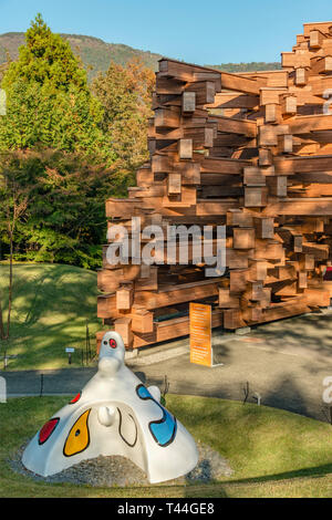 Personnage sculpture by Joan Miro in front of the Woods of Net at Hakone Open Air Museum, Japan Stock Photo