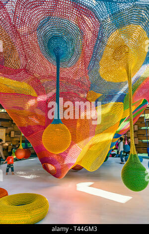 Colurful playground inside the Woods of Net sculpture by Toshiko Horiuchi  Macadam at Hakone Open Air Museum, Japan Stock Photo