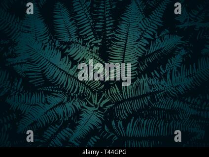 Vector texture of a fern. Abstract dark background with the image of the leaves of the fern Stock Vector