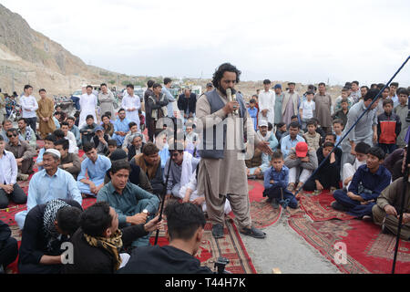 QUETTA-PAKISTAN, April 13, 2019: members of Hazara Community are setting on National Highway N-25 during the protest against the terrorist attack Targ Stock Photo