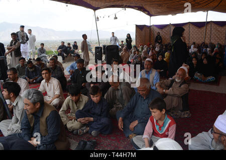 QUETTA-PAKISTAN, April 13, 2019: members of Hazara Community are setting on National Highway N-25 during the protest against the terrorist attack Targ Stock Photo