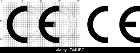CE marking (short for Conformite Europeenne) symbol. Correct dimensions as per official construction sheet. Stock Vector