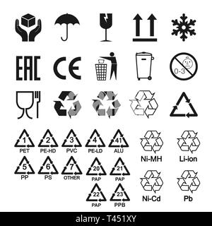 Packaging icons, package signs set. Vector illustration, flat design. Stock Vector