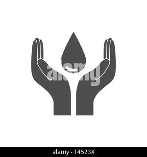 Save water sign. Hand holds water drop icon. Vector illustration, flat design. Stock Vector