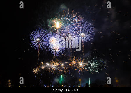 colorful fireworks on dark sky Stock Photo
