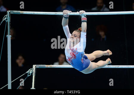Szczecin, West Pomeranian, Poland. April 13, 2019 - Szczecin, West Pomeranian, Poland - Lorette Charpy from France seen in action during the Apparatus Finals of 8th European Championships in Artistic Gymnastics Credit: Mateusz Slodkowski/SOPA Images/ZUMA Wire/Alamy Live News Stock Photo