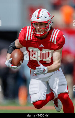 Lincoln, NE. USA. 13th Apr, 2019. Wyatt Mazour #37 in action during the Red vs White spring football game at Memorial Stadium in Lincoln, NE.Red won 24-13.Attendance: 85,946. Credit: Cal Sport Media/Alamy Live News Stock Photo