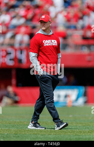 Lincoln, NE. USA. 13th Apr, 2019. Nebraska head coach Scott Frost in action during the Red vs White spring football game at Memorial Stadium in Lincoln, NE.Red won 24-13.Attendance: 85,946. Credit: Cal Sport Media/Alamy Live News Stock Photo