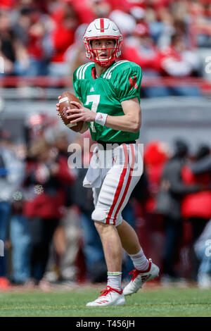 Lincoln, NE. USA. 13th Apr, 2019. Luke McCaffrey #7 in action during the Red vs White spring football game at Memorial Stadium in Lincoln, NE.Red won 24-13.Attendance: 85,946. Credit: Cal Sport Media/Alamy Live News Stock Photo