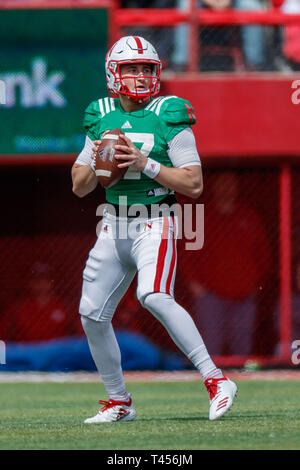 Lincoln, NE. USA. 13th Apr, 2019. Andrew Bunch #17 in action during the Red vs White spring football game at Memorial Stadium in Lincoln, NE.Red won 24-13.Attendance: 85,946. Credit: Cal Sport Media/Alamy Live News Stock Photo