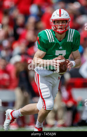 Lincoln, NE. USA. 13th Apr, 2019. Luke McCaffrey #7 in action during the Red vs White spring football game at Memorial Stadium in Lincoln, NE.Red won 24-13.Attendance: 85,946. Credit: Cal Sport Media/Alamy Live News Stock Photo
