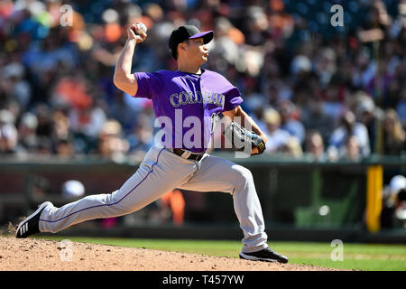 San Francisco, California, USA. 13th Apr, 2019. during the MLB game between the Colorado Rockies and the San Francisco Giants at Oracle Park in San Francisco, California. Chris Brown/CSM/Alamy Live News Stock Photo
