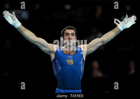 Vahagn Davtyan from Armenia seen in action during Apparatus Finals of 8th European Championships in Artistic Gymnastics (Day 4) Stock Photo