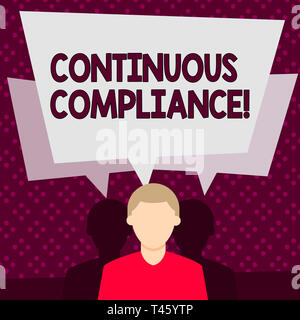 Word writing text Continuous Compliance. Business photo showcasing proactively maintaining a safe health care environment Faceless Man has Two Shadows Stock Photo