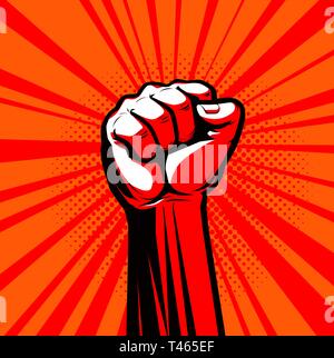 Raised hand with clenched fist. Vector illustration Stock Vector