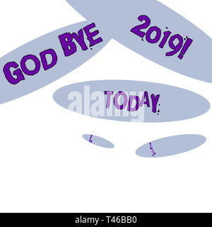 Word writing text God Bye 2019. Business photo showcasing express good wishes when parting or at the end of last year Geometric Blue Oval Shape on Whi Stock Photo