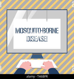 Writing note showing Mosquito Borne Disease. Business concept for illnesses caused parasites transmitted by mosquitoes Hands on Keyboard Front White M Stock Photo