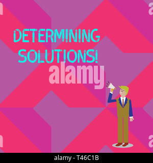 Text sign showing Determining Solutions. Business photo showcasing identifying business needs and determining solutions Businessman Looking Up, Holdin Stock Photo
