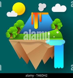Volcano eruption natural cataclysm vector illustration for your design Stock Vector