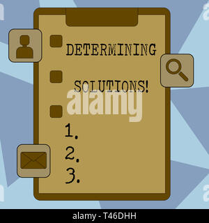 Text sign showing Determining Solutions. Business photo showcasing identifying business needs and determining solutions Clipboard with Tick Box and 3  Stock Photo
