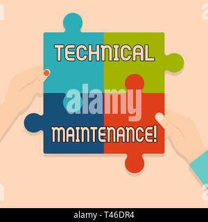 Writing note showing Technical Maintenance. Business concept for Functional checks or replacing of necessary devices Multi Color Jigsaw Puzzle Pieces  Stock Photo