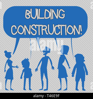Text sign showing Building Construction. Business photo showcasing process of adding structure to real property Silhouette Figure of People Talking an Stock Photo