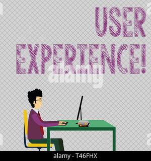 Conceptual hand writing showing User Experience. Concept meaning demonstratings emotions and attitudes about using product system Businessman Sitting  Stock Photo