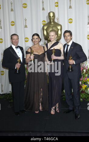 LOS ANGELES, CA. March 23, 2003: CHRIS COOPER (left), CATHERINE ZETA-JONES, NICOLE KIDMAN & ADRIEN BRODY at the 75th Academy Awards at the Kodak Theatre, Hollywood, California. March 23, 2003 Stock Photo