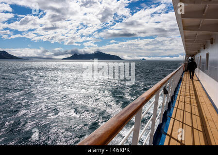 View of South Georgia early on a cloudy day from outside deck of cruise ship, Atlantic Ocean Stock Photo