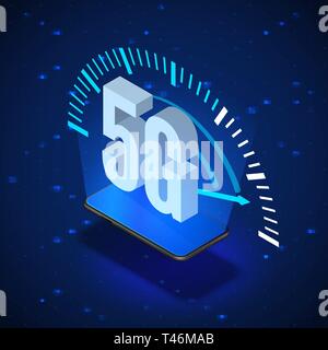 5G Wireless Network Systems. Mobile Internet Technology. Isometric Banner 5G Network Technology. Vector illustration Stock Vector