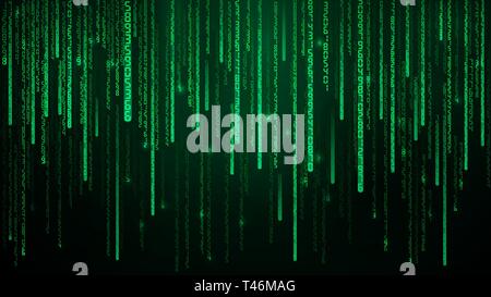 Green matrix numbers. Cyberspace with green falling digital lines. Abstract background Vector illustration Stock Vector
