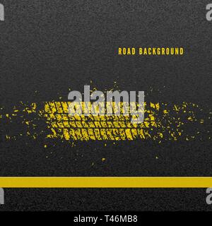 Dirt track from the car wheel protector on road. Tire track silhouette. Vector illustration Stock Vector