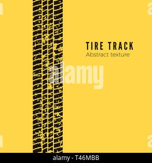 Dirt track from the car wheel protector. Tire track silhouette. Black tire track. Vector illustration isolated on yellow background Stock Vector