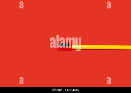 yellow pencil with sharpener on it Stock Photo