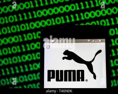 In this photo illustration a Puma SE logo seen displayed on a smart phone Stock Photo