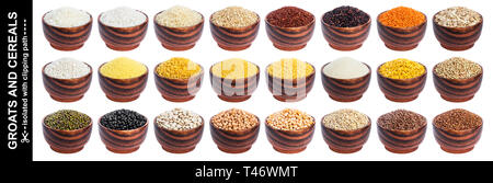 Different cereals, grains and flakes isolated on white background with clipping path Stock Photo